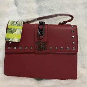 Badgley Mischka Burgundy Studded Crossbody Bag